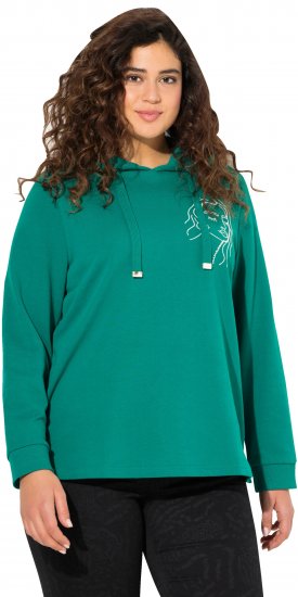 Ulla Popken Face Graphic Long Sleeve Hoodie Emerald Green - Hettegensere og collegegensere - Myke gensere, hettegensere og strikk