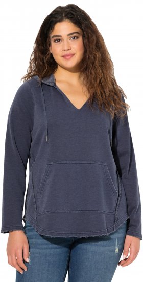 Ulla Popken Open Edged Long Sleeve V-Neck Hoodie Navy - Hettegensere og collegegensere - 