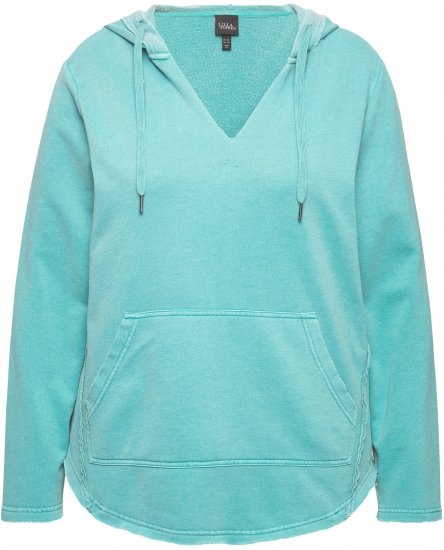 Ulla Popken Open Edged Long Sleeve V-Neck Hoodie Mint Green - Hettegensere og collegegensere - Myke gensere, hettegensere og strikk