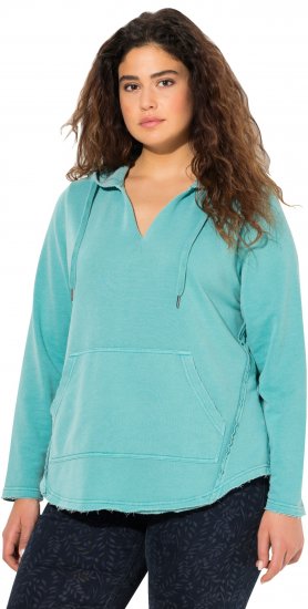 Ulla Popken Open Edged Long Sleeve V-Neck Hoodie Mint Green - Hettegensere og collegegensere - Myke gensere, hettegensere og strikk