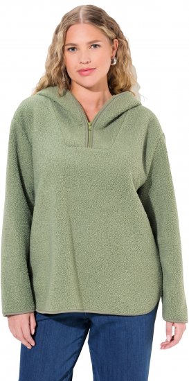 Ulla Popken Teddy Plush Long Sleeve Hoodie Sage Green - Hettegensere og collegegensere - 