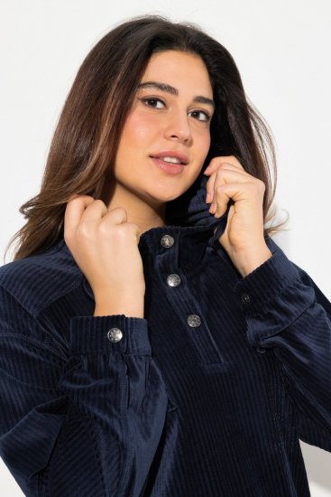Ulla Popken Corduroy Hoodie Navy - Hettegensere og collegegensere - Myke gensere, hettegensere og strikk