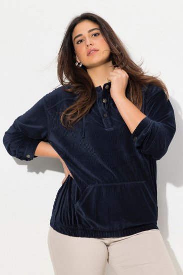 Ulla Popken Corduroy Hoodie Navy - Hettegensere og collegegensere - Myke gensere, hettegensere og strikk