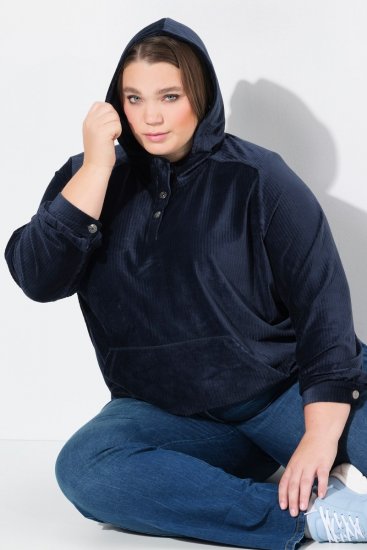 Ulla Popken Corduroy Hoodie Navy - Hettegensere og collegegensere - Myke gensere, hettegensere og strikk