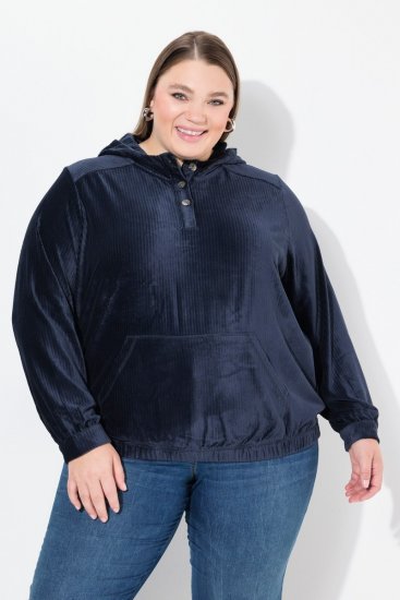 Ulla Popken Corduroy Hoodie Navy - Hettegensere og collegegensere - Myke gensere, hettegensere og strikk