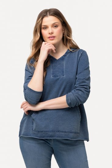 Ulla Popken Raw Hem Long Sleeve Hoodie Night Blue - Hettegensere og collegegensere - Myke gensere, hettegensere og strikk