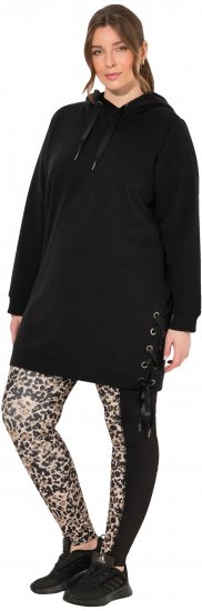 Ulla Popken Longline Lace Up Hoodie Black - Hettegensere og collegegensere - 