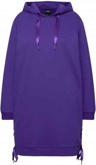 Ulla Popken Longline Lace Up Hoodie Purple - Hettegensere og collegegensere - Myke gensere, hettegensere og strikk