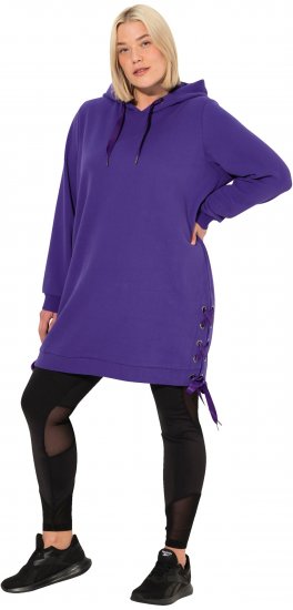 Ulla Popken Longline Lace Up Hoodie Purple - Hettegensere og collegegensere - Myke gensere, hettegensere og strikk
