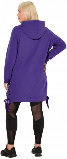 Ulla Popken Longline Lace Up Hoodie Purple - Hettegensere og collegegensere - Myke gensere, hettegensere og strikk