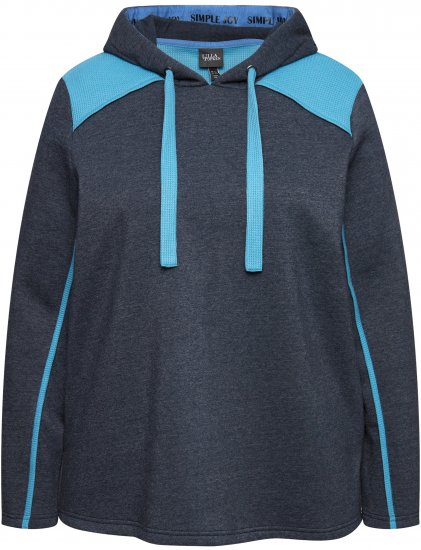 Ulla Popken Waffle Pique Contrast Color Hoodie Navy - Hettegensere og collegegensere - Myke gensere, hettegensere og strikk
