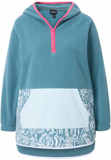 Ulla Popken Floral Detail Fleece Hoodie Ice Green - Hettegensere og collegegensere - 