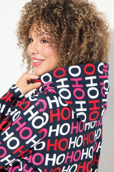 Ulla Popken Ho Ho Ho Lettering Hooded Sweatshirt Navy - Hettegensere og collegegensere - Myke gensere, hettegensere og strikk