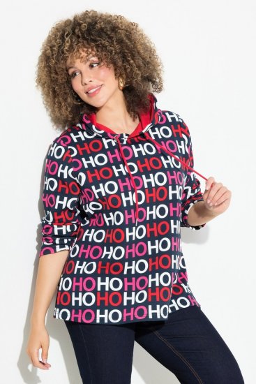 Ulla Popken Ho Ho Ho Lettering Hooded Sweatshirt Navy - Hettegensere og collegegensere - Myke gensere, hettegensere og strikk