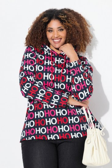 Ulla Popken Ho Ho Ho Lettering Hooded Sweatshirt Navy - Hettegensere og collegegensere - Myke gensere, hettegensere og strikk