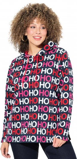 Ulla Popken Ho Ho Ho Lettering Hooded Sweatshirt Navy - Hettegensere og collegegensere - 