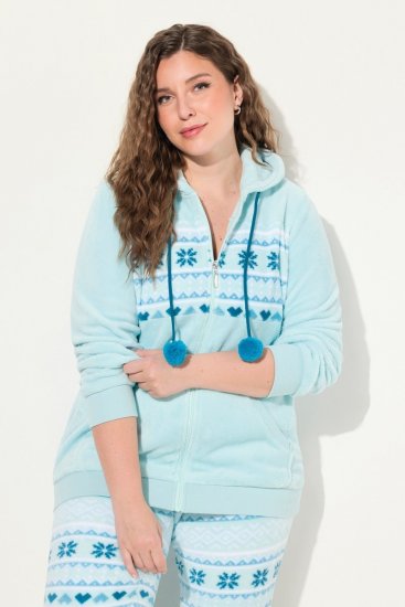 Ulla Popken Plush Alpine Striped Motif Loungewear Hoodie Baby Blue - Hettegensere og collegegensere - Myke gensere, hettegensere og strikk