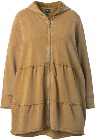 Ulla Popken Tiered Flounce Panel Zip Up Hoodie Mocha Brown - Hettegensere og collegegensere - 