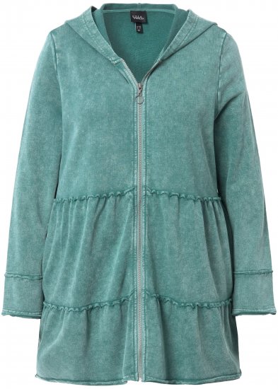 Ulla Popken Tiered Flounce Panel Zip Up Hoodie Green - Hettegensere og collegegensere - Myke gensere, hettegensere og strikk