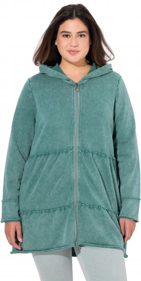 Ulla Popken Tiered Flounce Panel Zip Up Hoodie Green - Hettegensere og collegegensere - Myke gensere, hettegensere og strikk