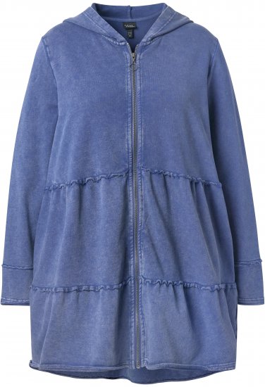 Ulla Popken Tiered Flounce Panel Zip Up Hoodie Atlantic Blue - Hettegensere og collegegensere - Myke gensere, hettegensere og strikk