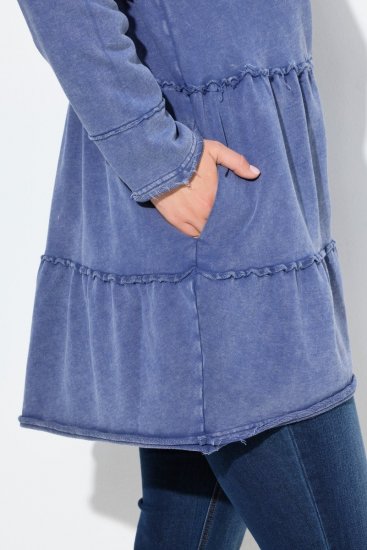 Ulla Popken Tiered Flounce Panel Zip Up Hoodie Atlantic Blue - Hettegensere og collegegensere - Myke gensere, hettegensere og strikk