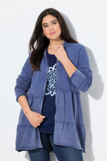 Ulla Popken Tiered Flounce Panel Zip Up Hoodie Atlantic Blue - Hettegensere og collegegensere - Myke gensere, hettegensere og strikk