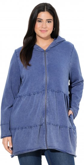 Ulla Popken Tiered Flounce Panel Zip Up Hoodie Atlantic Blue - Hettegensere og collegegensere - Myke gensere, hettegensere og strikk