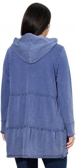 Ulla Popken Tiered Flounce Panel Zip Up Hoodie Atlantic Blue - Hettegensere og collegegensere - Myke gensere, hettegensere og strikk