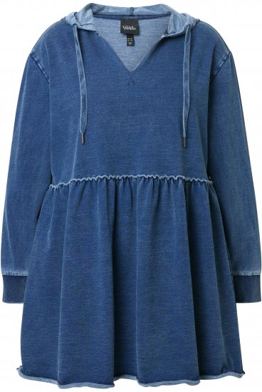 Ulla Popken Indigo Dyed Flounce Panel Hoodie Blue - Hettegensere og collegegensere - Myke gensere, hettegensere og strikk