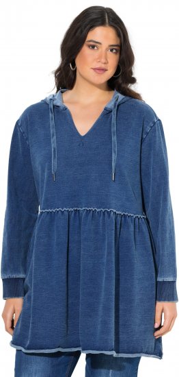 Ulla Popken Indigo Dyed Flounce Panel Hoodie Blue - Hettegensere og collegegensere - Myke gensere, hettegensere og strikk