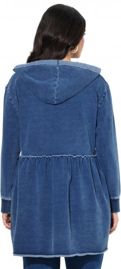 Ulla Popken Indigo Dyed Flounce Panel Hoodie Blue - Hettegensere og collegegensere - Myke gensere, hettegensere og strikk