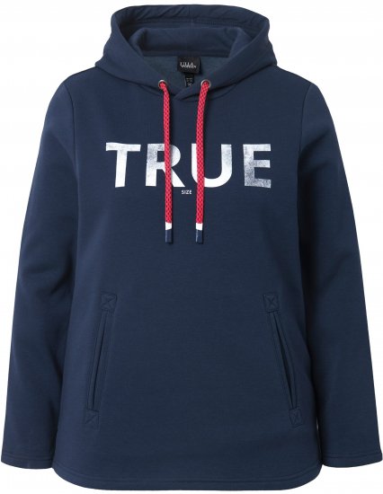 Ulla Popken TRUE Lettering Hoodie Navy Blue - Hettegensere og collegegensere - Myke gensere, hettegensere og strikk