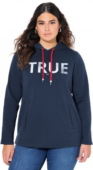 Ulla Popken TRUE Lettering Hoodie Navy Blue - Hettegensere og collegegensere - Myke gensere, hettegensere og strikk