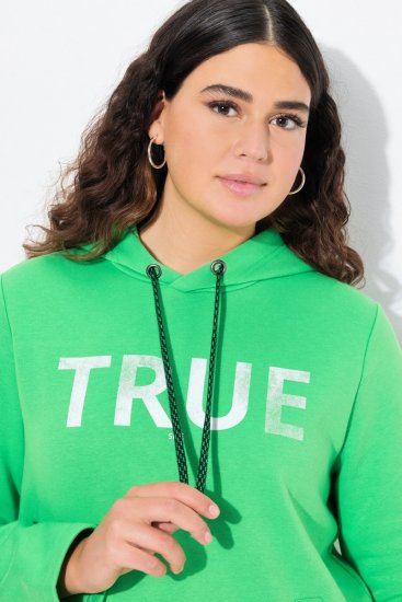 Ulla Popken TRUE Lettering Hoodie Mint Green - Hettegensere og collegegensere - Myke gensere, hettegensere og strikk