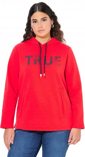 Ulla Popken TRUE Lettering Hoodie Neon Red - Hettegensere og collegegensere - 
