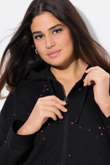 Ulla Popken Eyelet Embroidered Zip-Up Hoodie Black - Hettegensere og collegegensere - Myke gensere, hettegensere og strikk