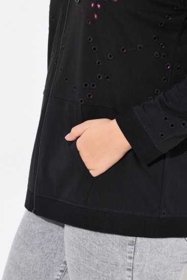 Ulla Popken Eyelet Embroidered Zip-Up Hoodie Black - Hettegensere og collegegensere - Myke gensere, hettegensere og strikk