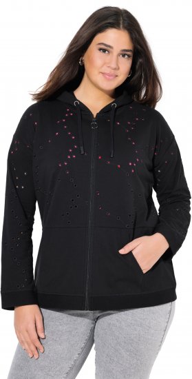 Ulla Popken Eyelet Embroidered Zip-Up Hoodie Black - Hettegensere og collegegensere - 