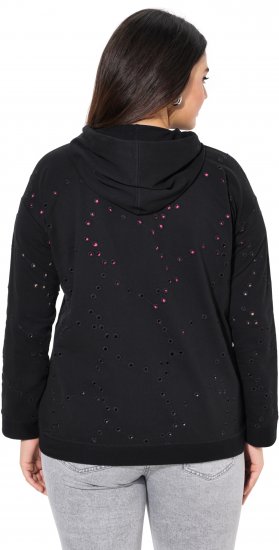 Ulla Popken Eyelet Embroidered Zip-Up Hoodie Black - Hettegensere og collegegensere - 