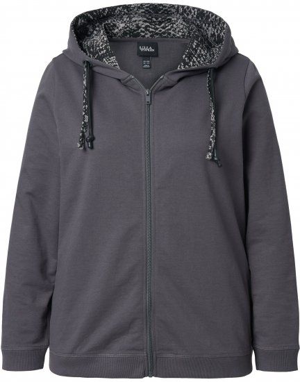 Ulla Popken Snake Detail Zip-Up Hoodie Graphite Grey - Hettegensere og collegegensere - Myke gensere, hettegensere og strikk