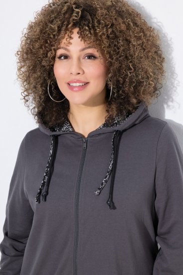 Ulla Popken Snake Detail Zip-Up Hoodie Graphite Grey - Hettegensere og collegegensere - Myke gensere, hettegensere og strikk