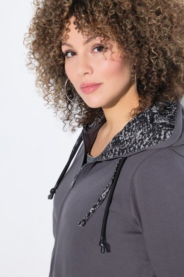 Ulla Popken Snake Detail Zip-Up Hoodie Graphite Grey - Hettegensere og collegegensere - Myke gensere, hettegensere og strikk