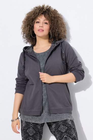 Ulla Popken Snake Detail Zip-Up Hoodie Graphite Grey - Hettegensere og collegegensere - Myke gensere, hettegensere og strikk