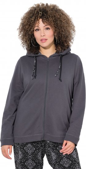 Ulla Popken Snake Detail Zip-Up Hoodie Graphite Grey - Hettegensere og collegegensere - Myke gensere, hettegensere og strikk