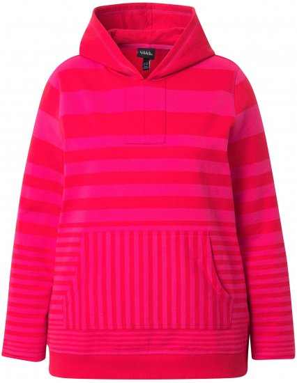 Ulla Popken Oversized Striped Long Sleeve Hoodie Lychee - Hettegensere og collegegensere - 