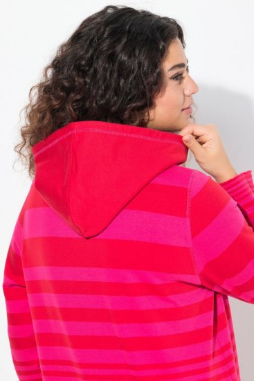 Ulla Popken Oversized Striped Long Sleeve Hoodie Lychee - Hettegensere og collegegensere - Myke gensere, hettegensere og strikk