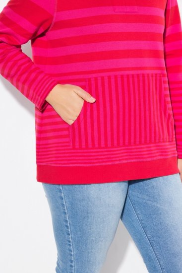 Ulla Popken Oversized Striped Long Sleeve Hoodie Lychee - Hettegensere og collegegensere - Myke gensere, hettegensere og strikk