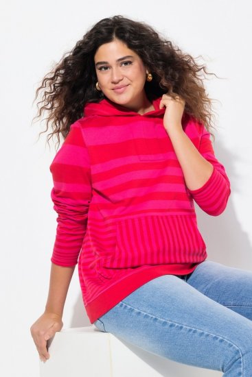 Ulla Popken Oversized Striped Long Sleeve Hoodie Lychee - Hettegensere og collegegensere - Myke gensere, hettegensere og strikk