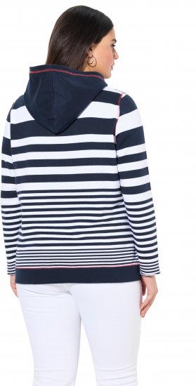 Ulla Popken Oversized Striped Long Sleeve Hoodie Ink Blue - Hettegensere og collegegensere - 